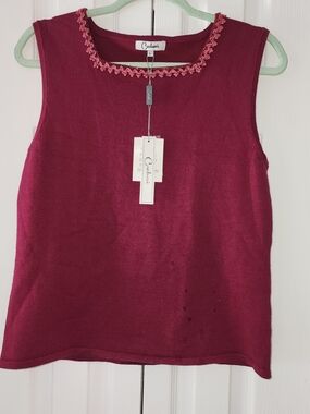 Carducci Burgundy Sleeveless Knit Tank with Pink Trim
